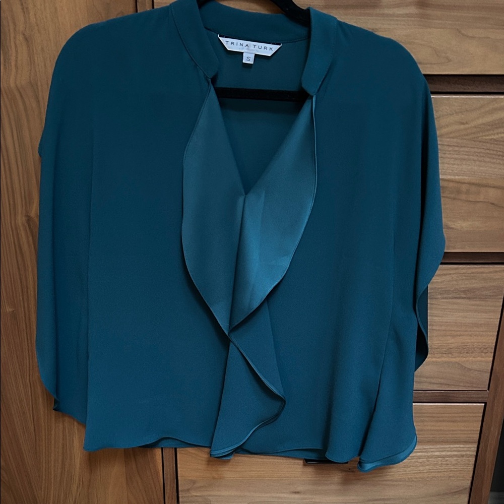 Trina Turk Deep Teal Ruffle Blouse